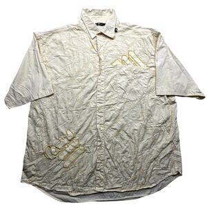 Vintage Makaveli Tupac Embroidered Button Shirt Mens 3XL Short Sleeve Yellow